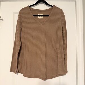 Chaser V-Neck Ribbed Brown Long Sleeve Top